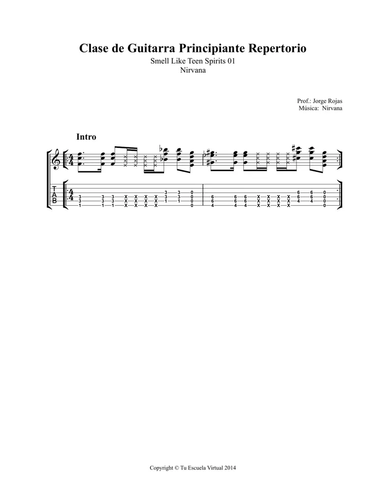 Partitura y tablatura de Smells Like Teen Spirit