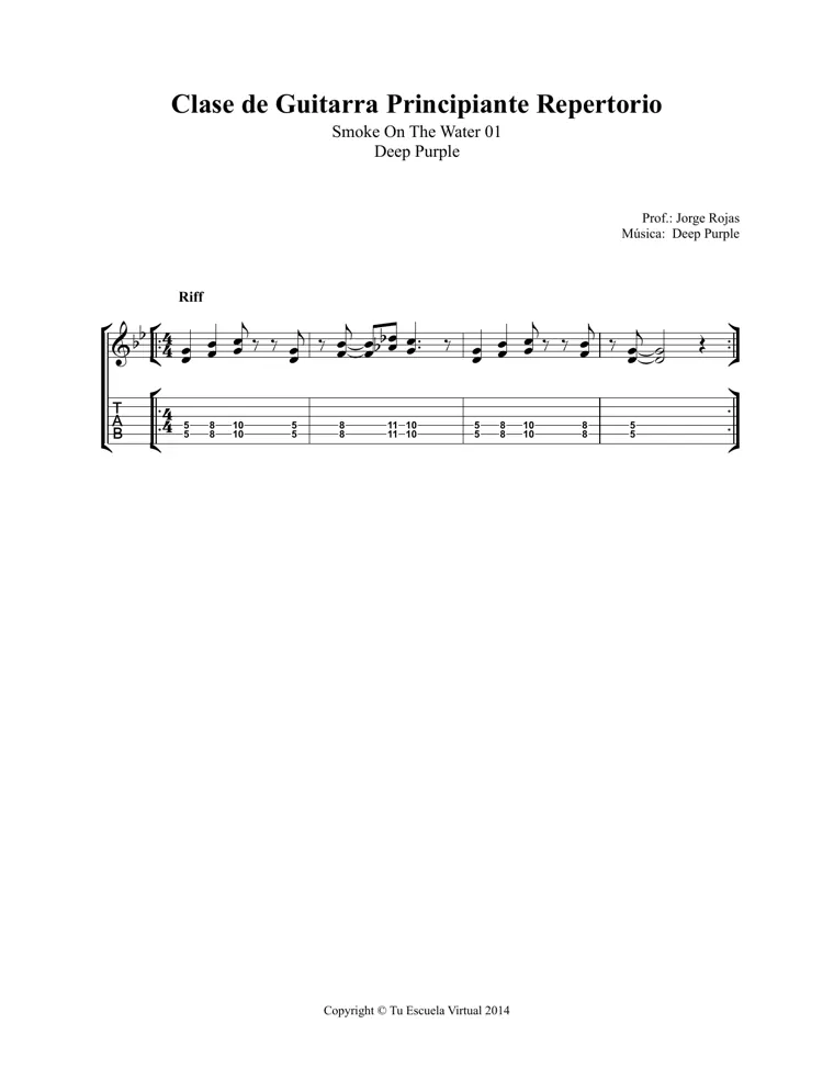 Partitura y tablatura de Smoke On The Water