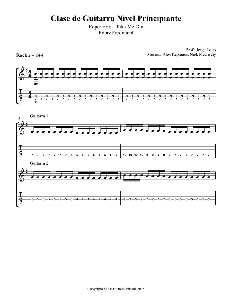 Partitura y tablatura de Take Me Out