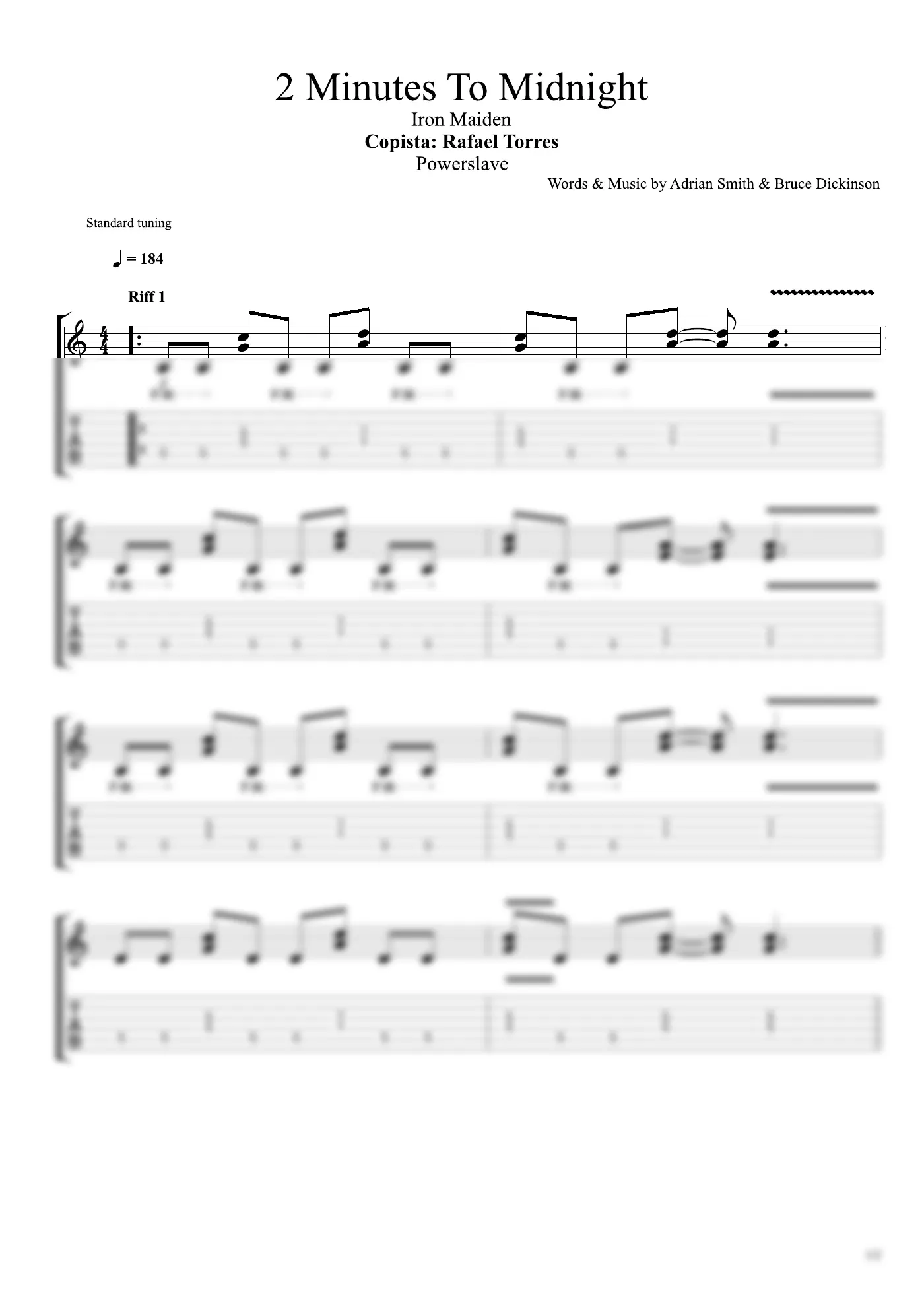 Vista previa de la partitura de 2 Minutes To Midnight para Guitarra