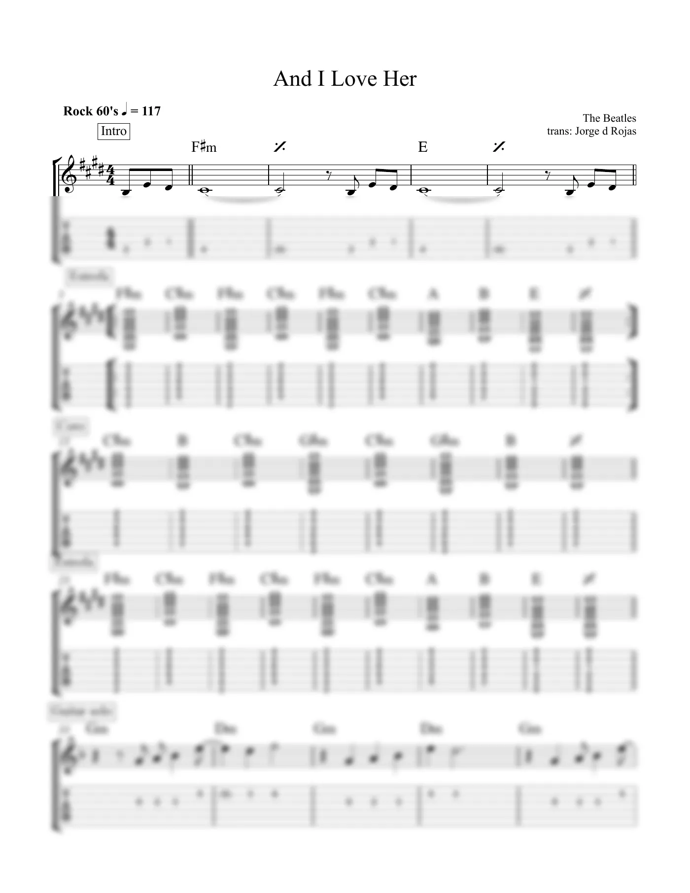 Vista previa de la partitura de And I Love Her para Guitarra