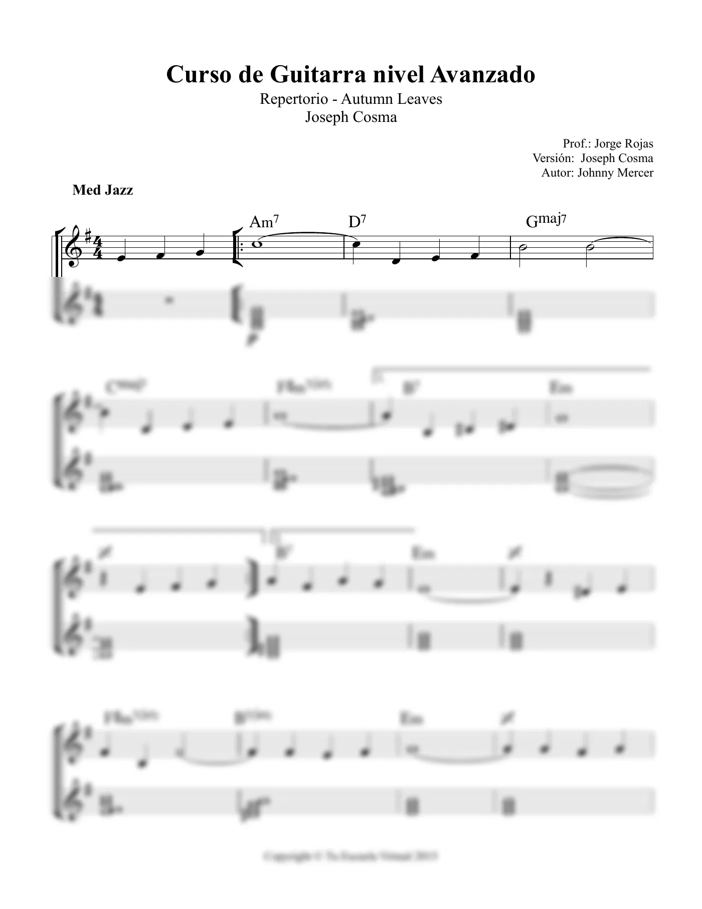 Vista previa de la partitura de Autumn Leaves para Guitarra