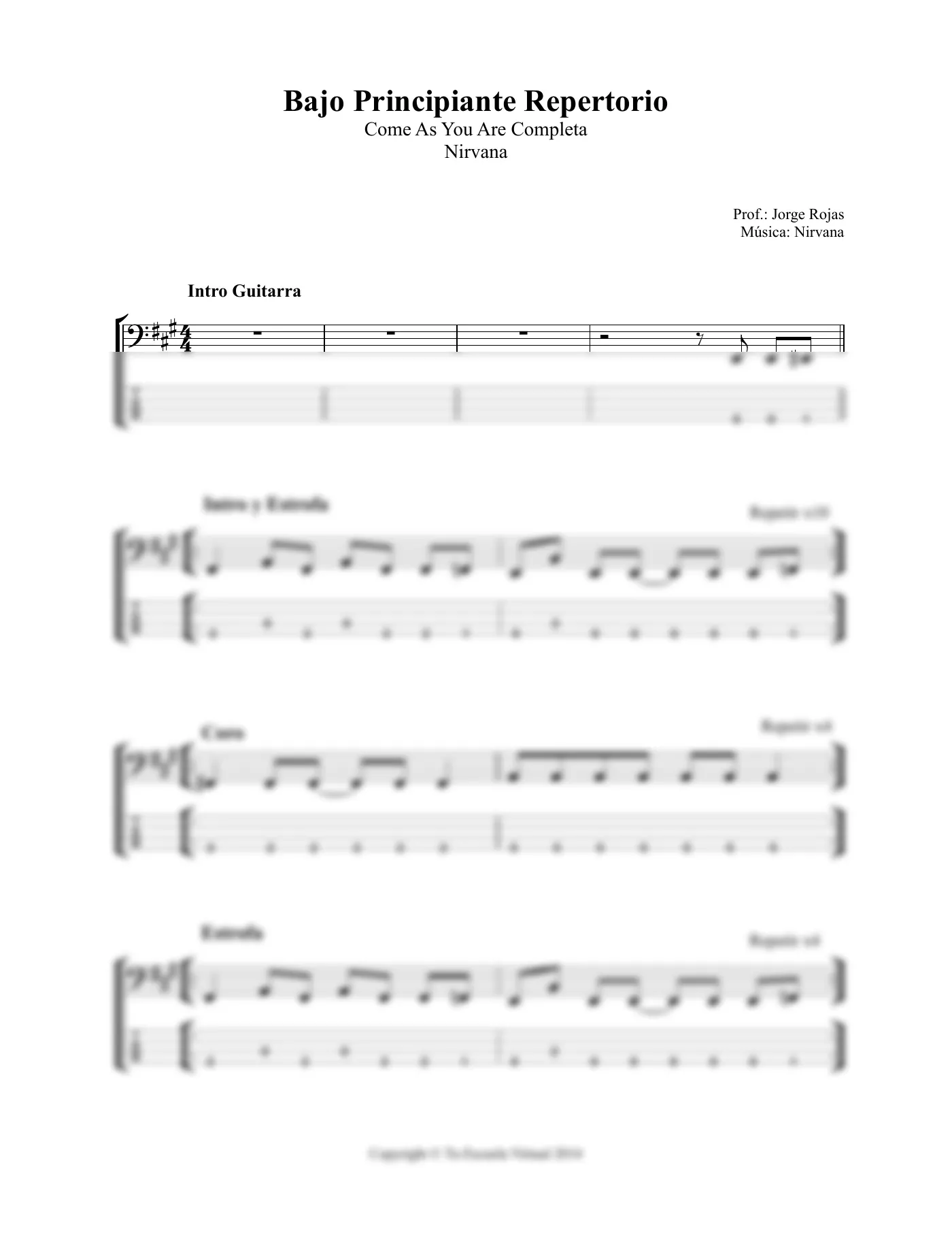 Vista previa de la partitura de Come As You Are para Bajo