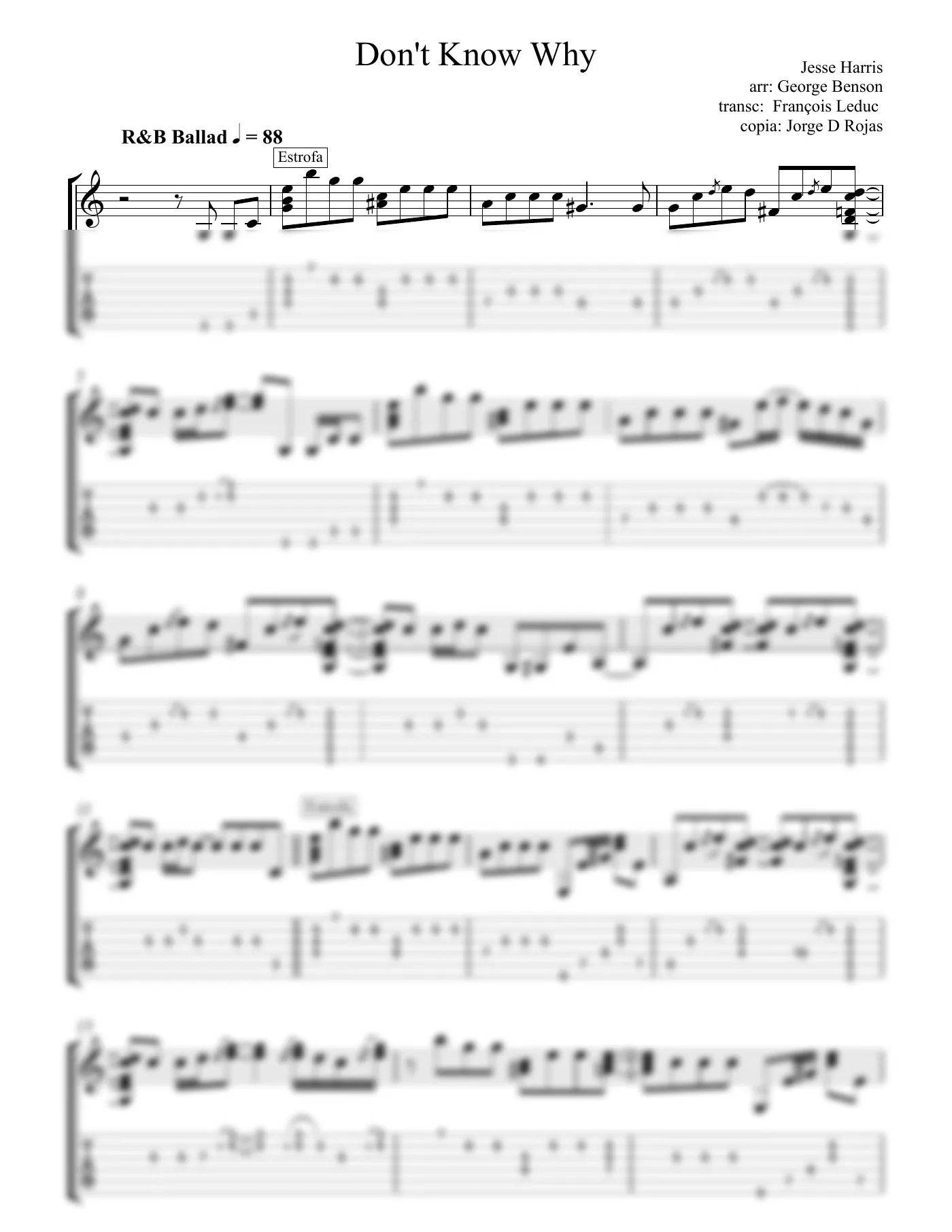 Vista previa de la partitura de Don't Know Why para Guitarra