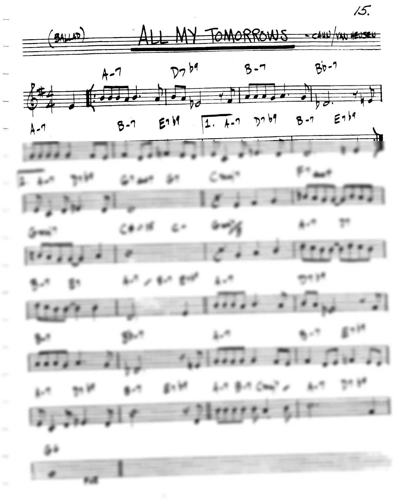 Vista previa de la partitura de All My Tomorrows para Lead sheet (clave de Do)