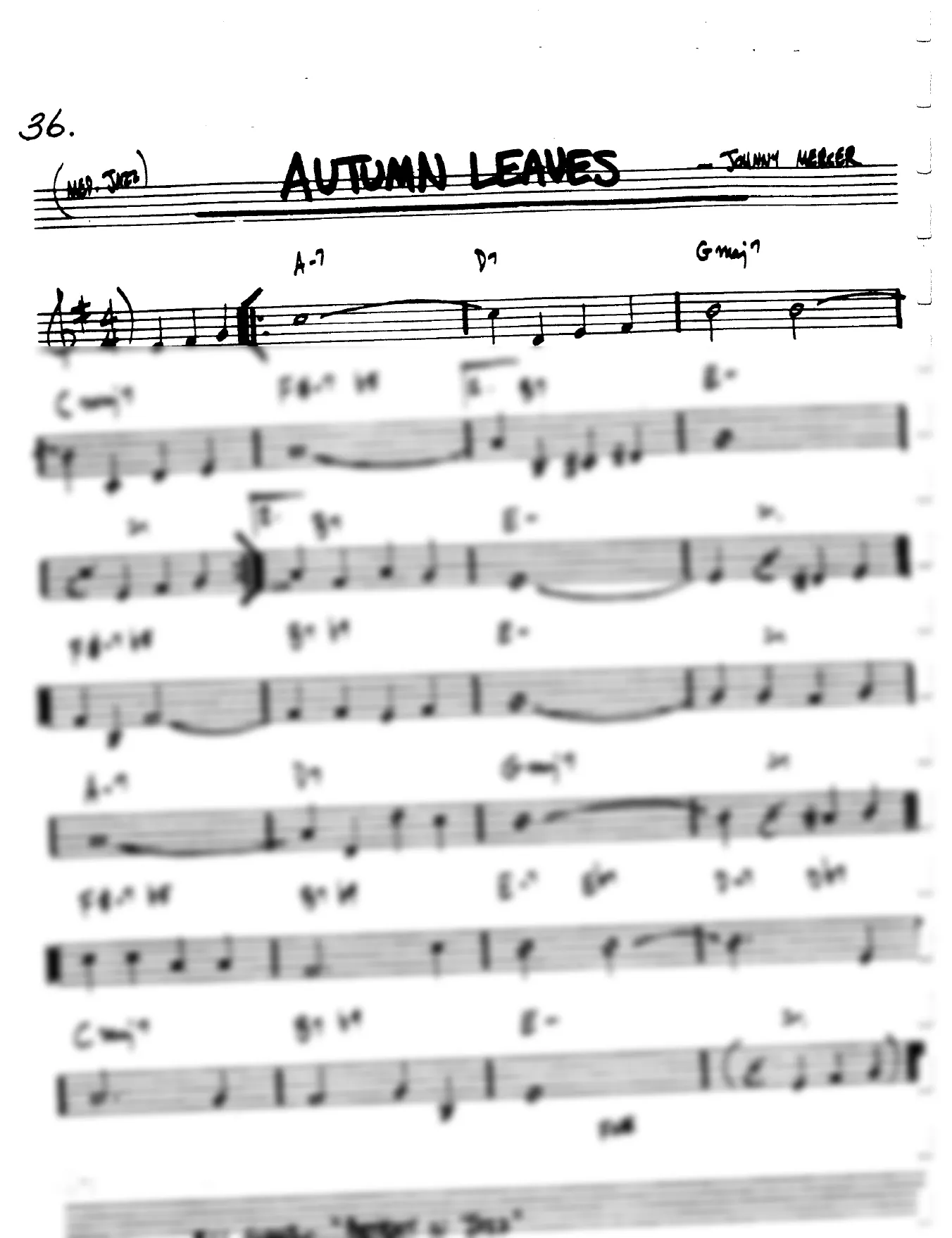Vista previa de la partitura de Autumn Leaves para Lead sheet (clave de Do)