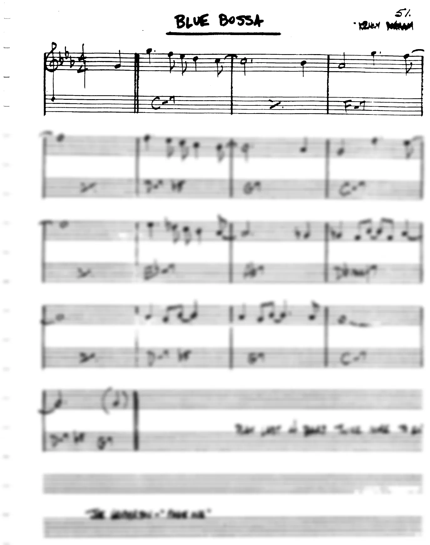 Vista previa de la partitura de Blue Bossa para Lead sheet (clave de Do)