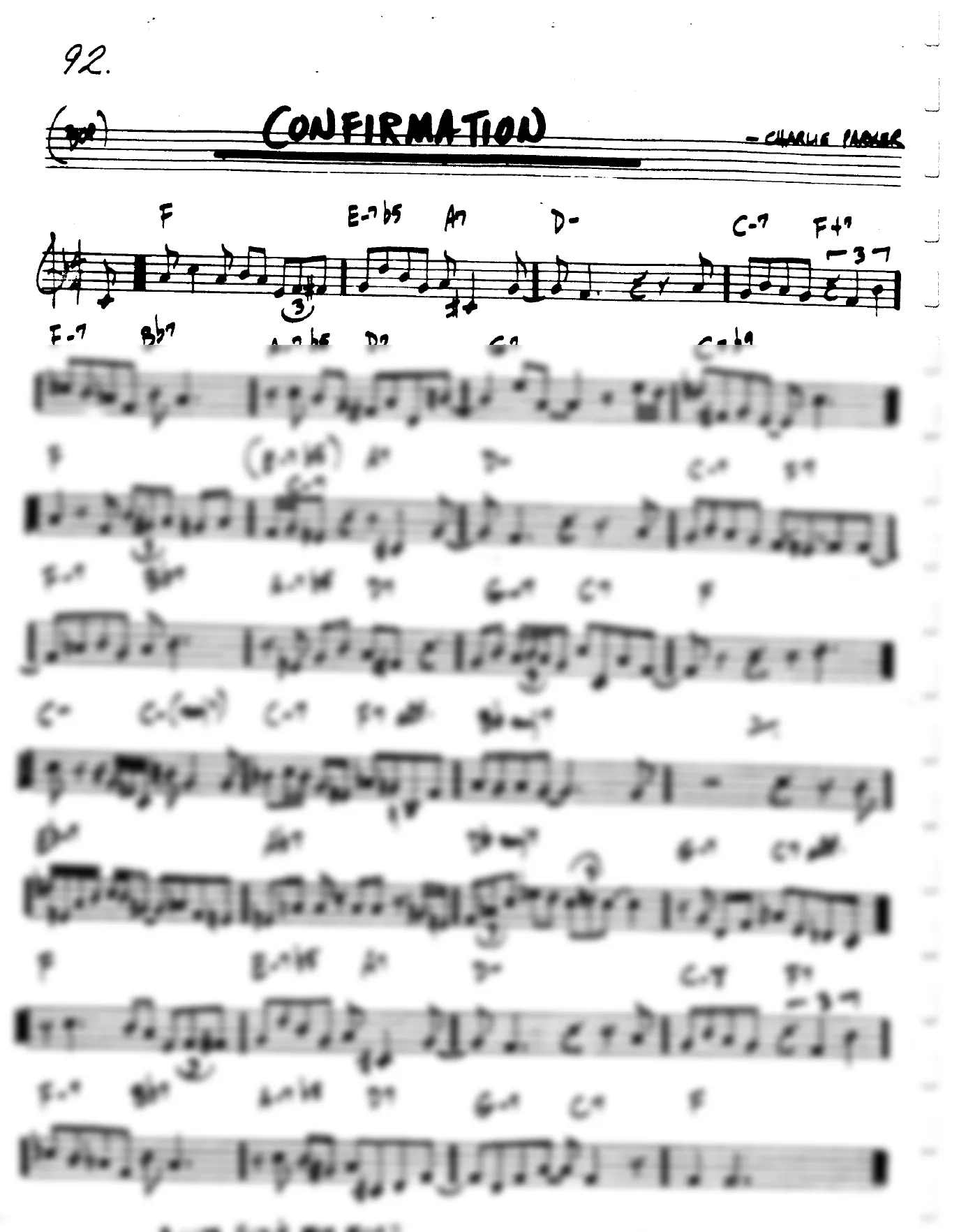 Vista previa de la partitura de Confirmation para Lead sheet (clave de Do)