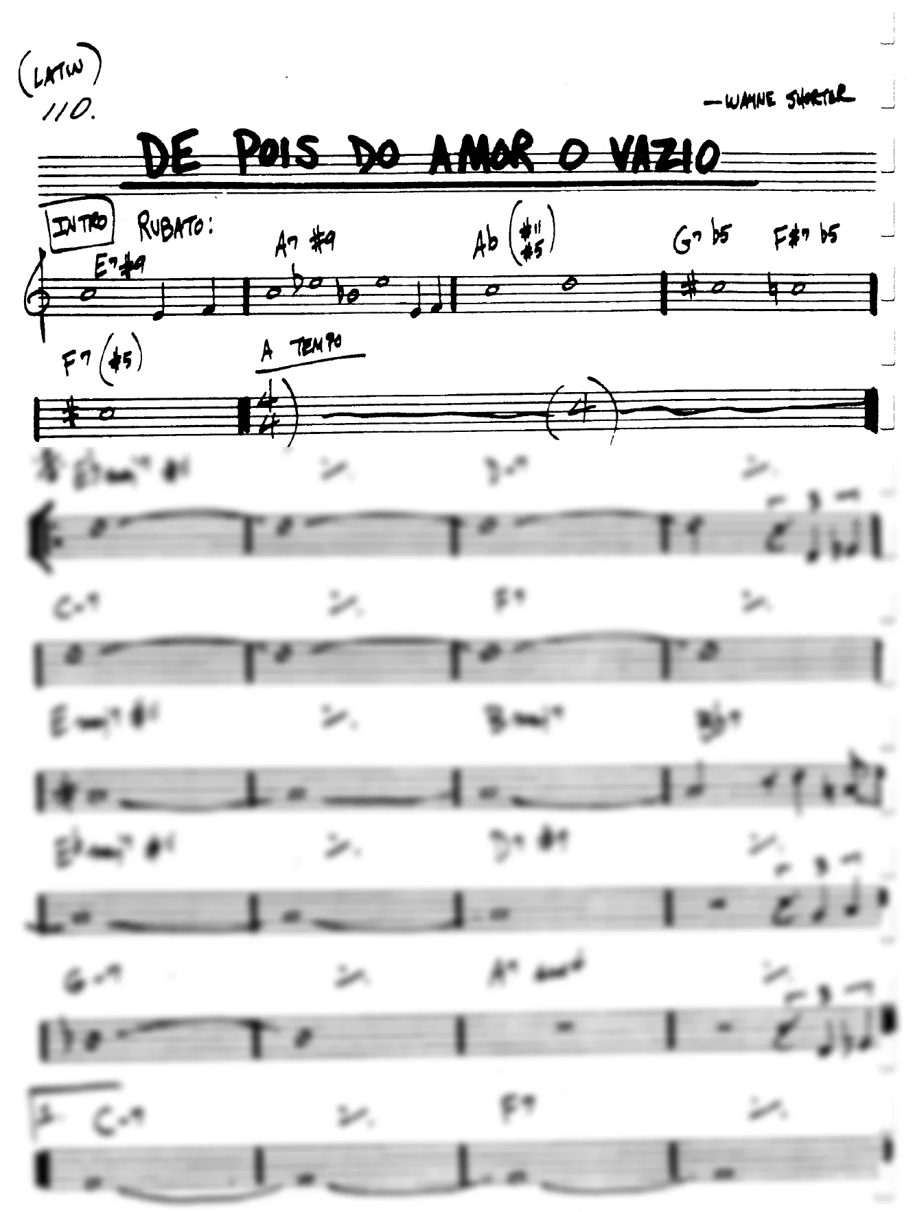 Vista previa de la partitura de De Pois De Amor O'Vazio para Lead sheet (clave de Do)