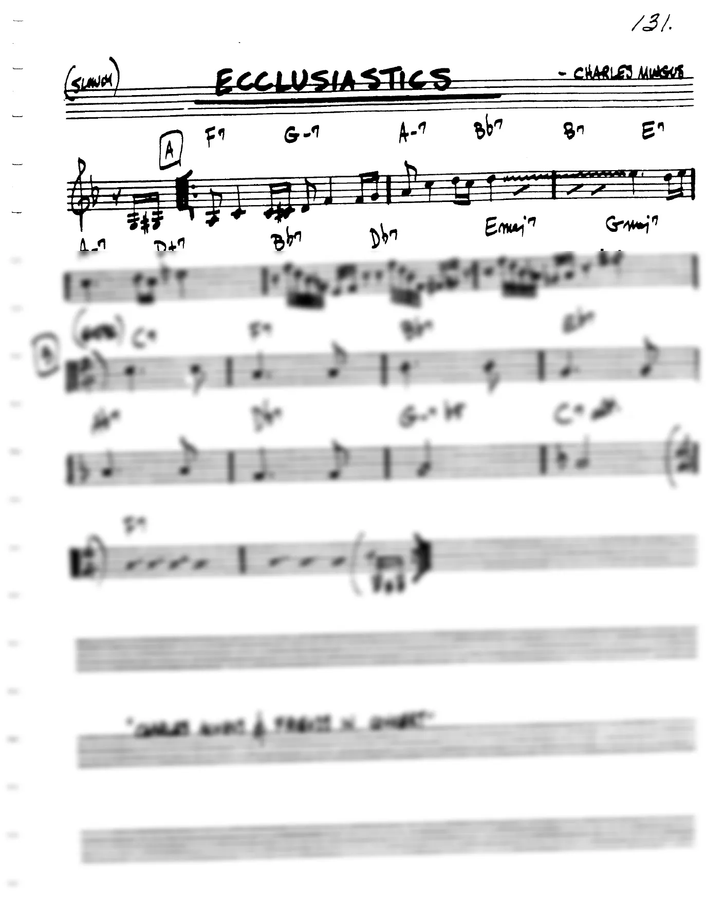 Vista previa de la partitura de Ecclusiastics para Lead sheet (clave de Do)