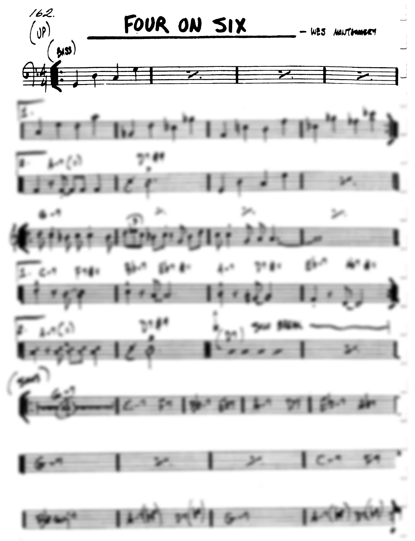 Vista previa de la partitura de Four On Six para Lead sheet (clave de Do)