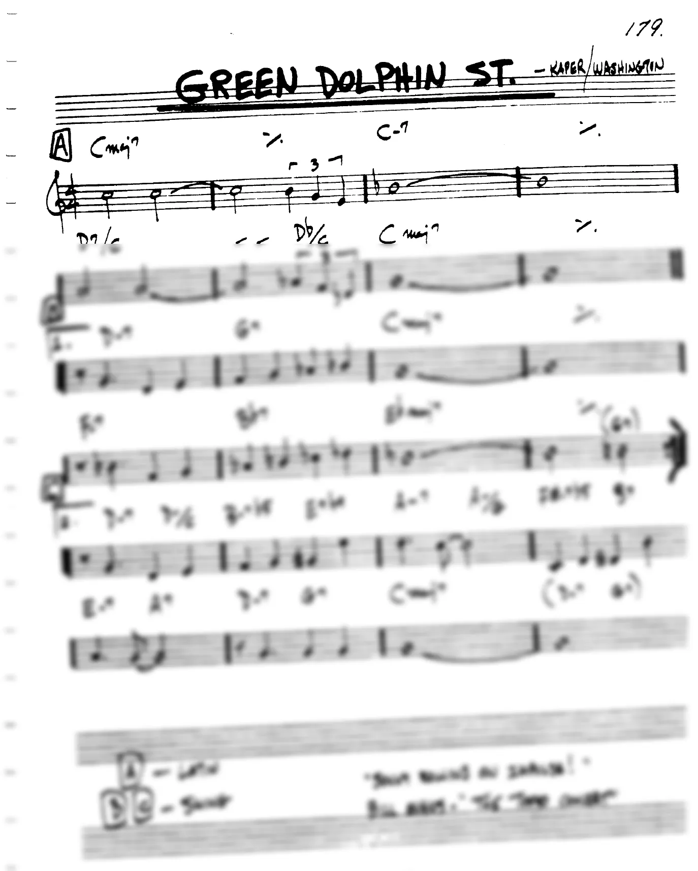 Vista previa de la partitura de Green Dolphin Street para Lead sheet (clave de Do)