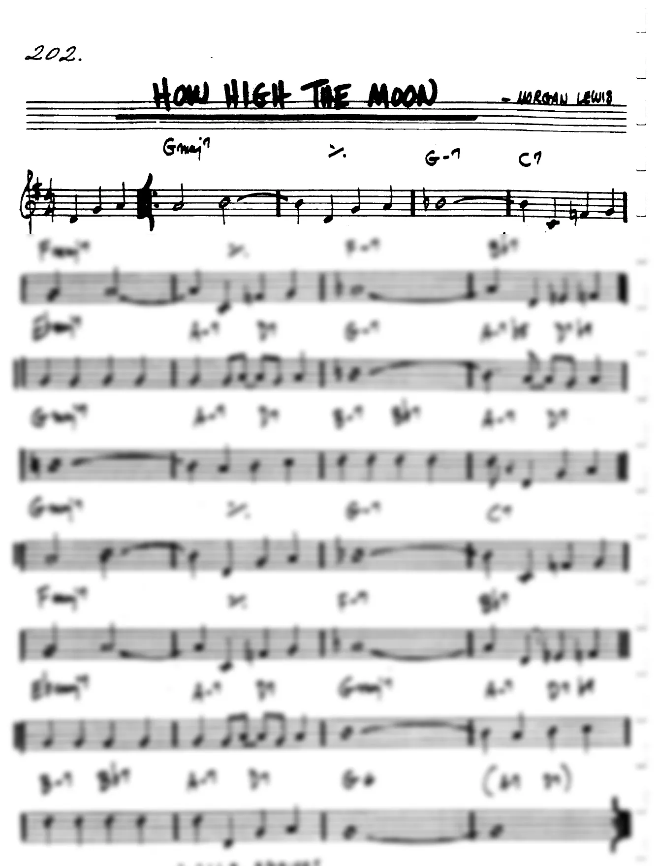 Vista previa de la partitura de How High The Moon para Lead sheet (clave de Do)