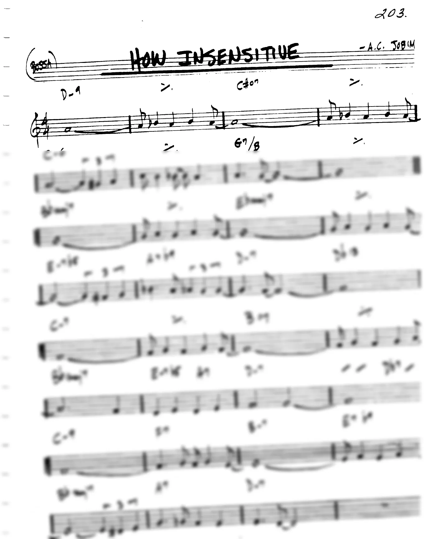 Vista previa de la partitura de How Insensitive para Lead sheet (clave de Do)