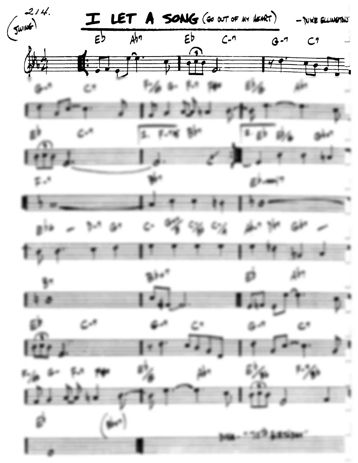 Vista previa de la partitura de I Let A Song Go Out Of My Heart para Lead sheet (clave de Do)