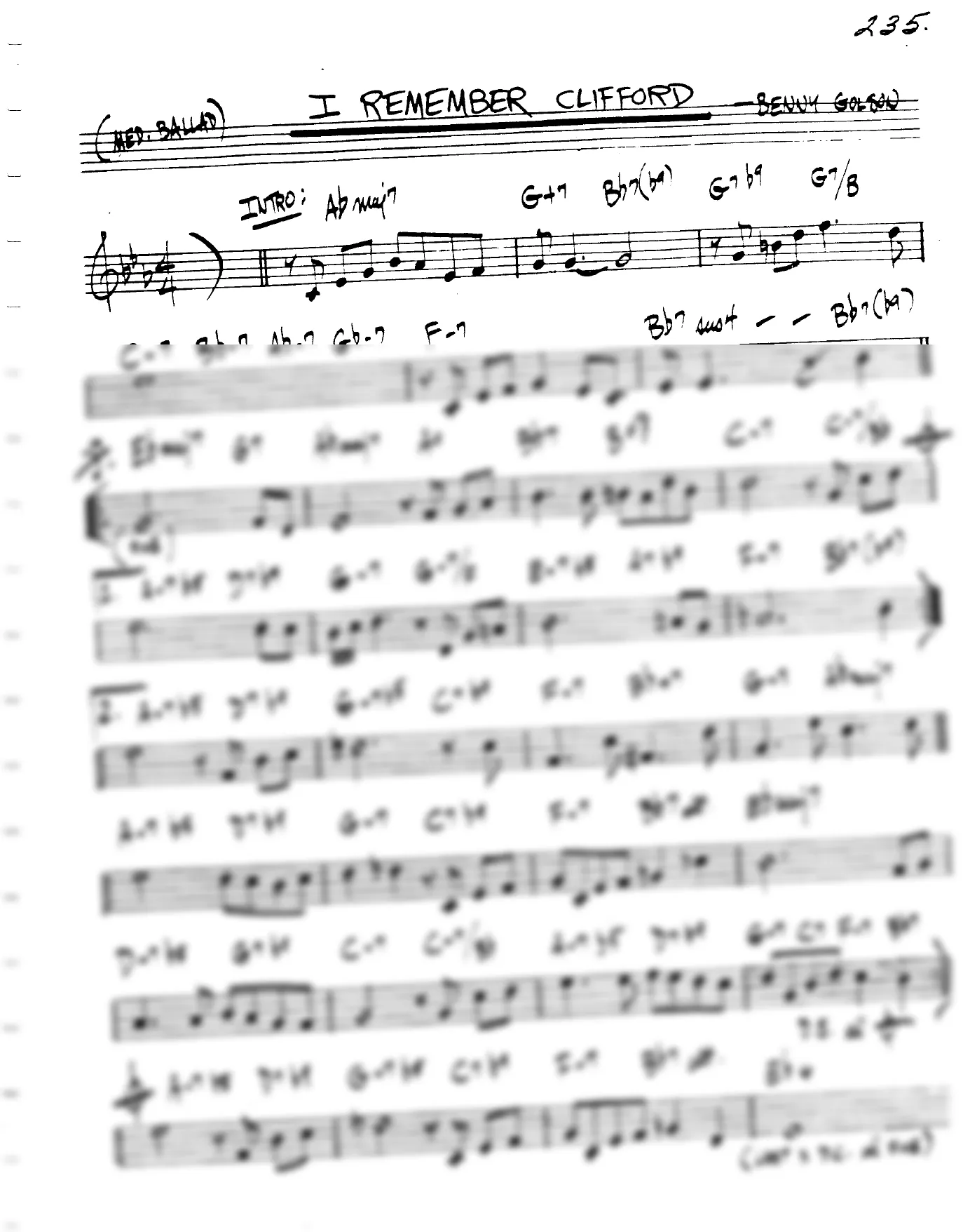 Vista previa de la partitura de I Remember Clifford para Lead sheet (clave de Do)
