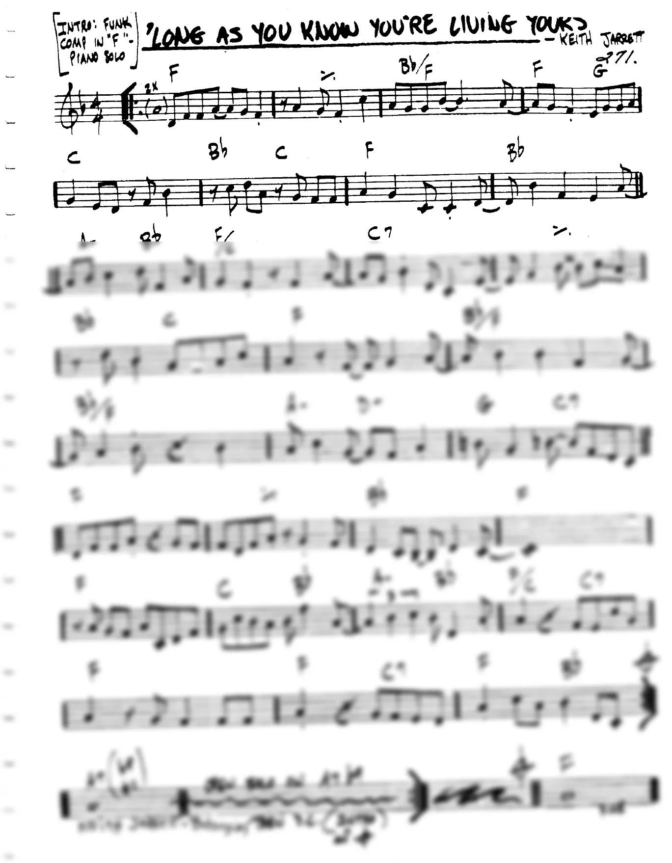 Vista previa de la partitura de Long As You Know You're Living Yours para Lead sheet (clave de Do)