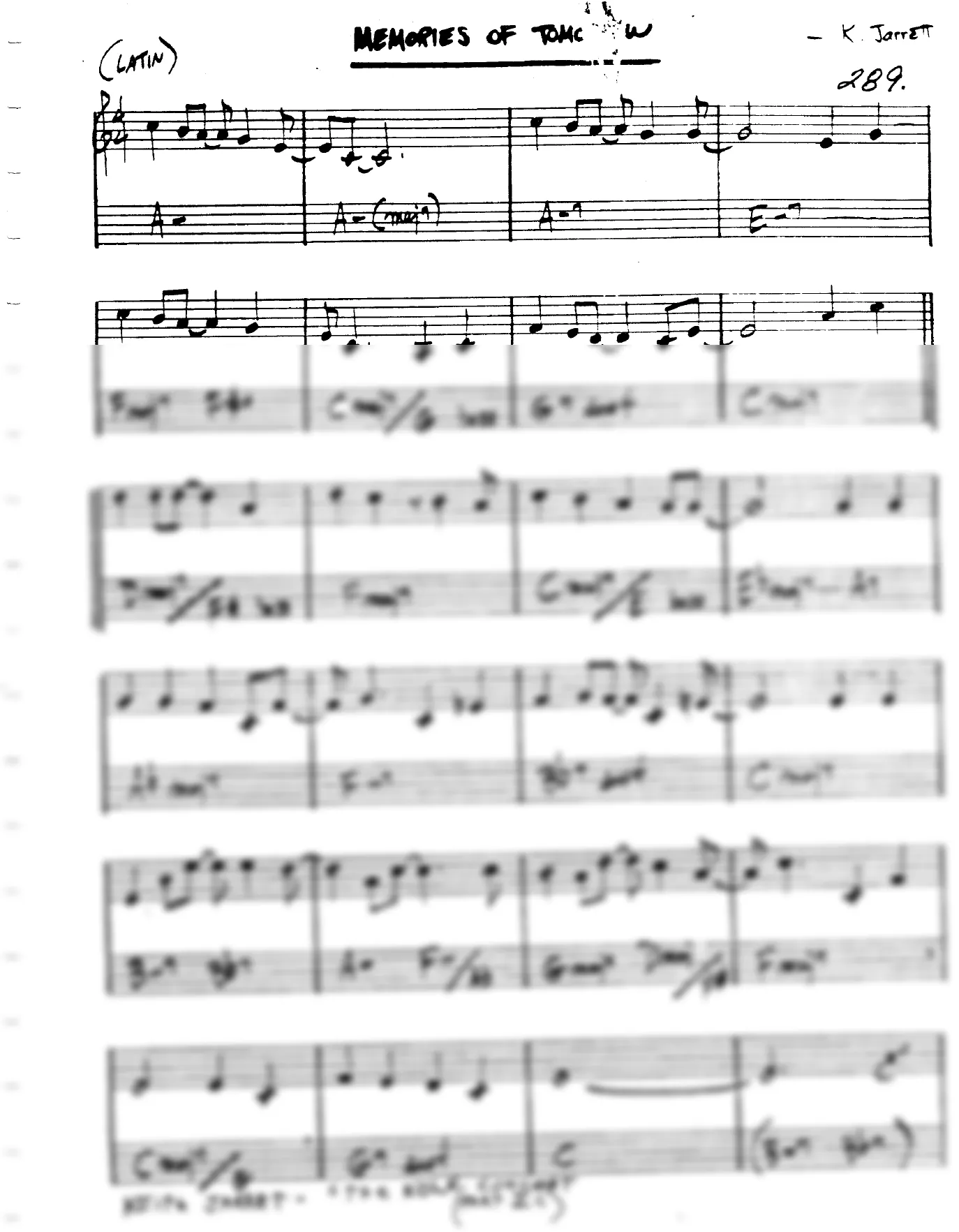 Vista previa de la partitura de Memories Of Tomorrow para Lead sheet (clave de Do)