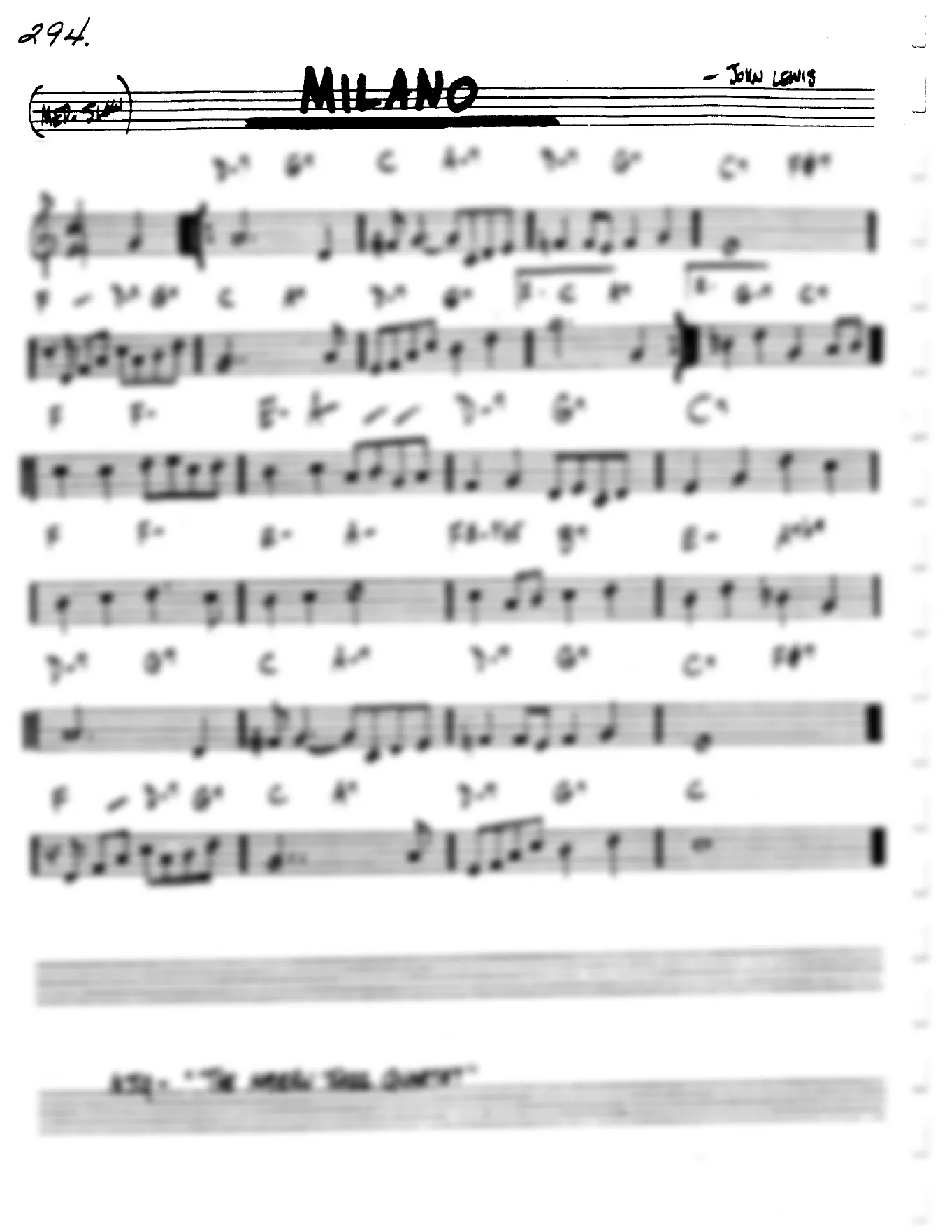 Vista previa de la partitura de Milano para Lead sheet (clave de Do)