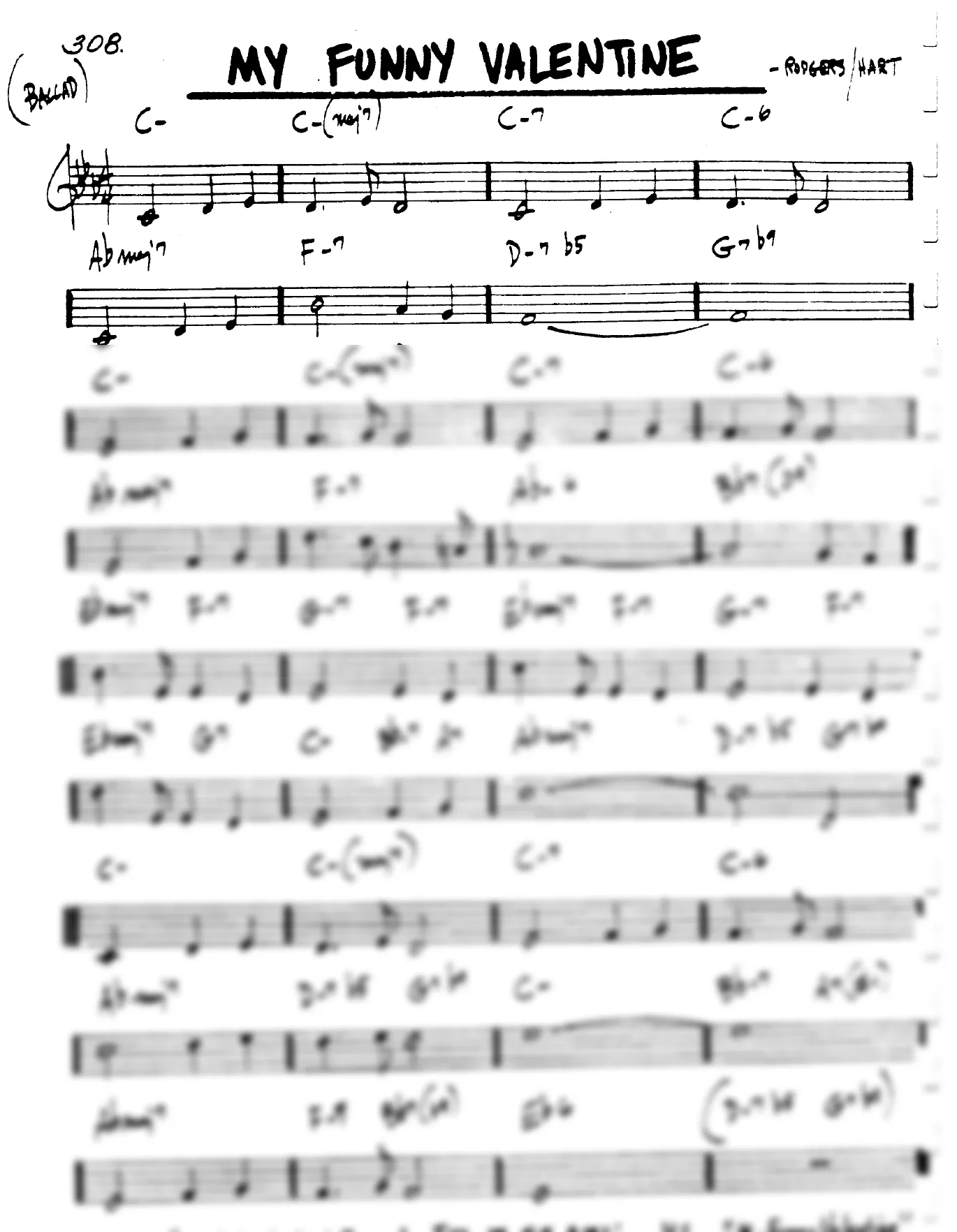 Vista previa de la partitura de My Funny Valentine para Lead sheet (clave de Do)