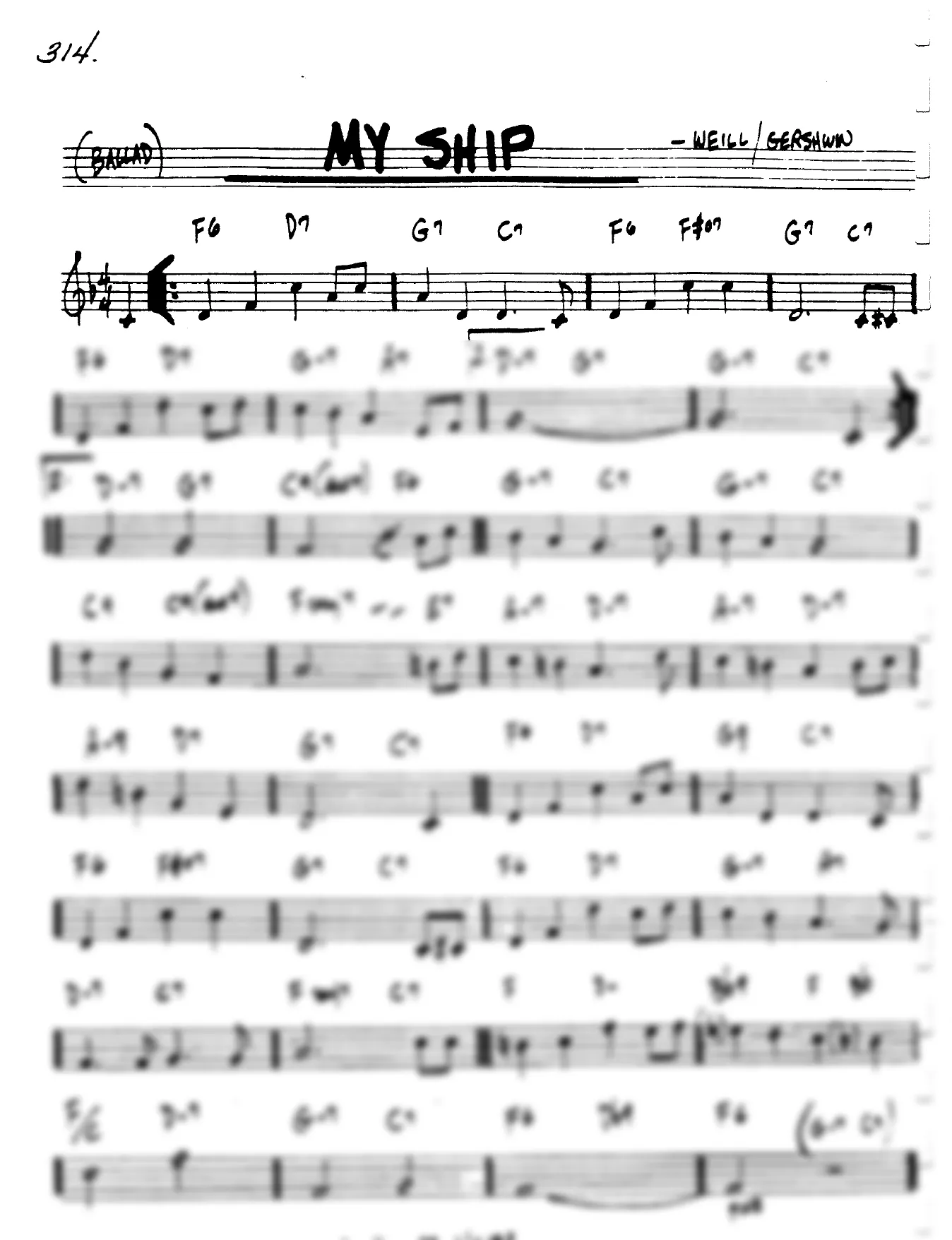 Vista previa de la partitura de My Ship para Lead sheet (clave de Do)