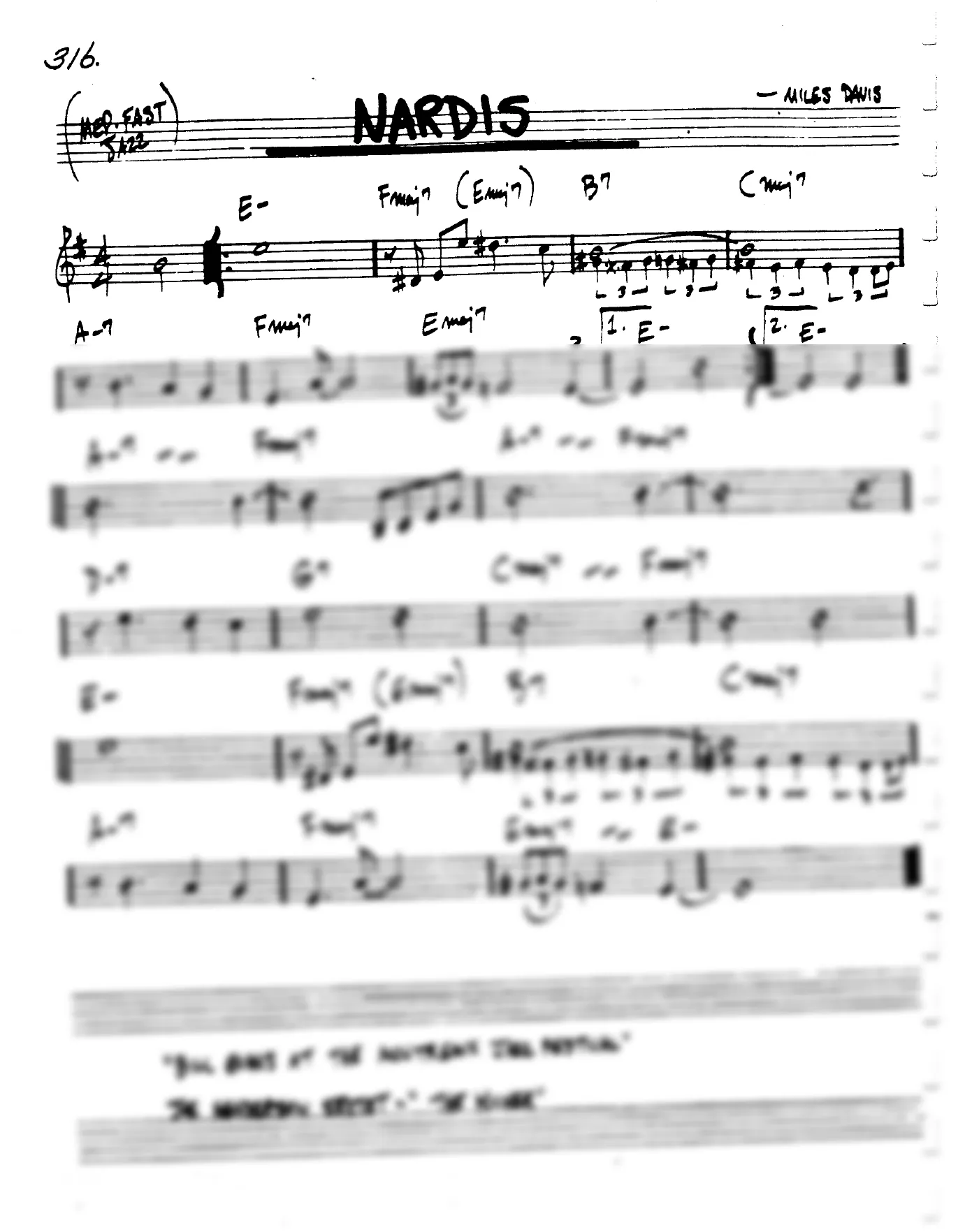 Vista previa de la partitura de Nardis para Lead sheet (clave de Do)