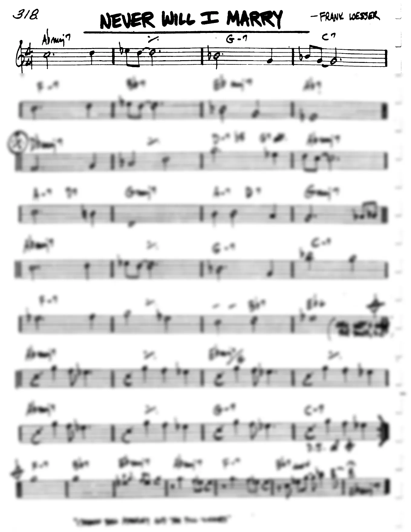 Vista previa de la partitura de Never Will I Marry para Lead sheet (clave de Do)