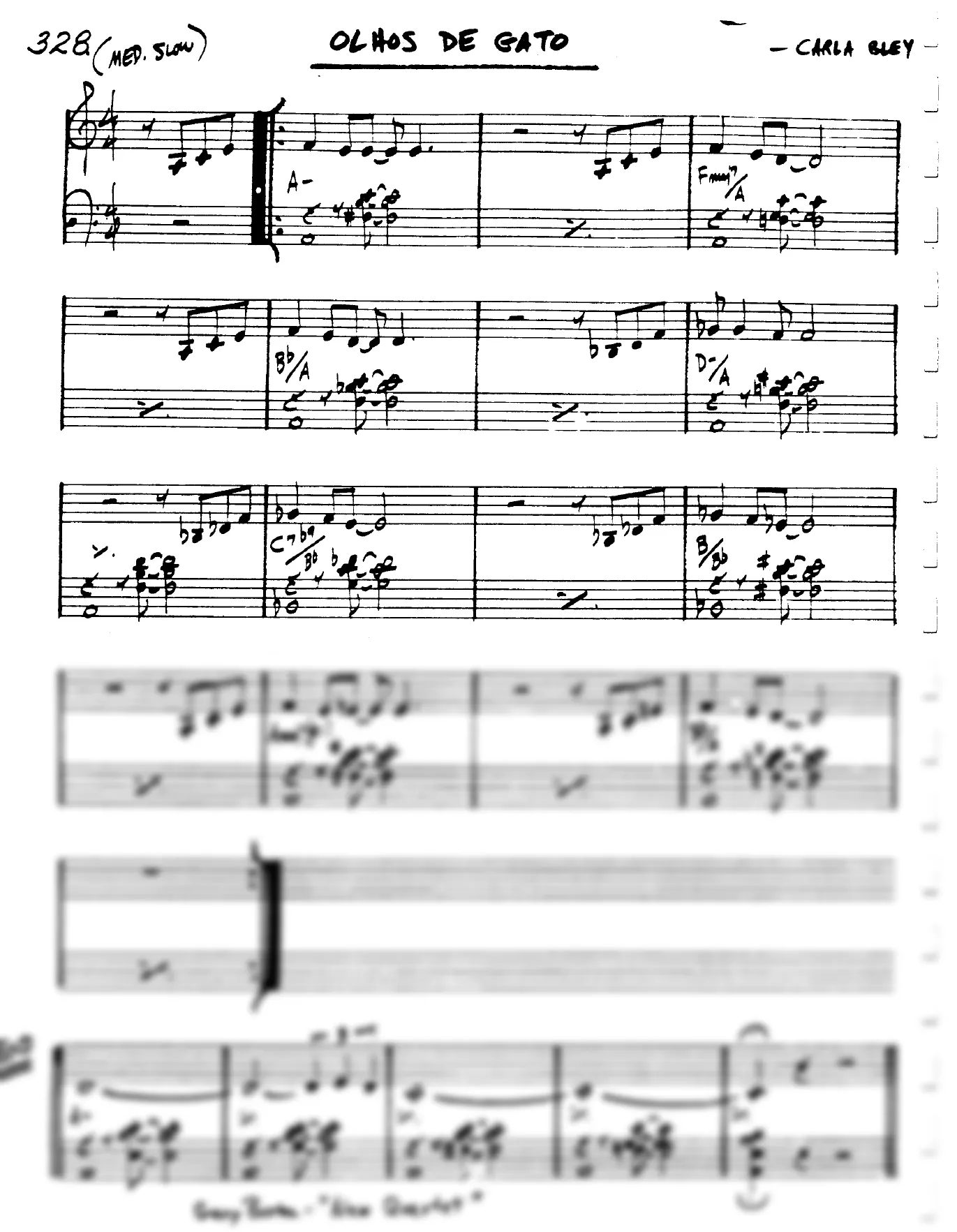 Vista previa de la partitura de Olhos De Gato para Lead sheet (clave de Do)