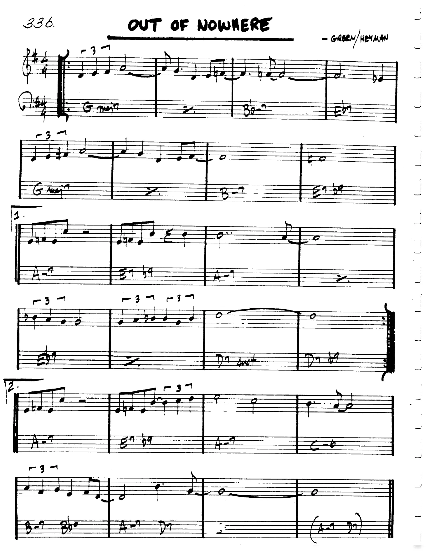 Vista previa de la partitura de Out Of Nowhere para Lead sheet (clave de Do)