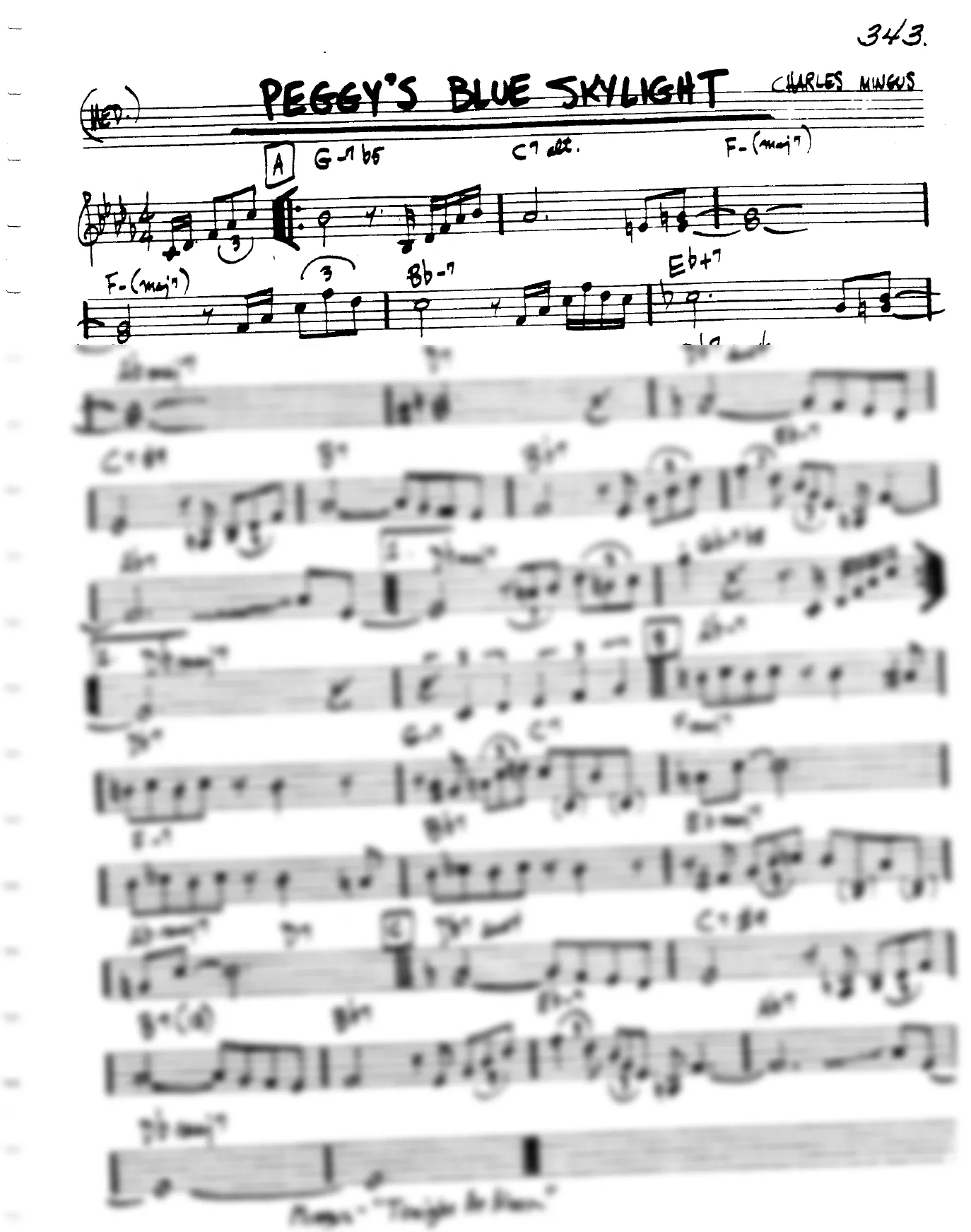 Vista previa de la partitura de Peggy's Blue Skylight para Lead sheet (clave de Do)