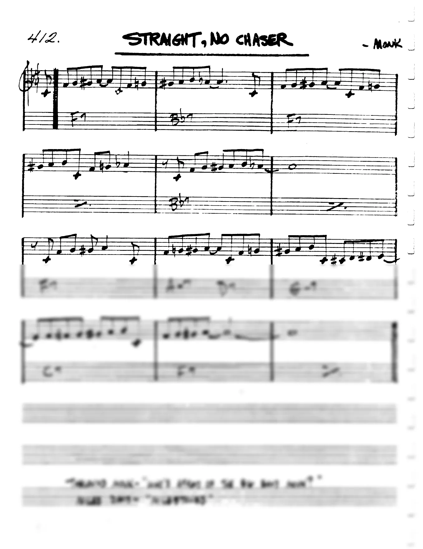 Vista previa de la partitura de Straight, No Chaser para Lead sheet (clave de Do)