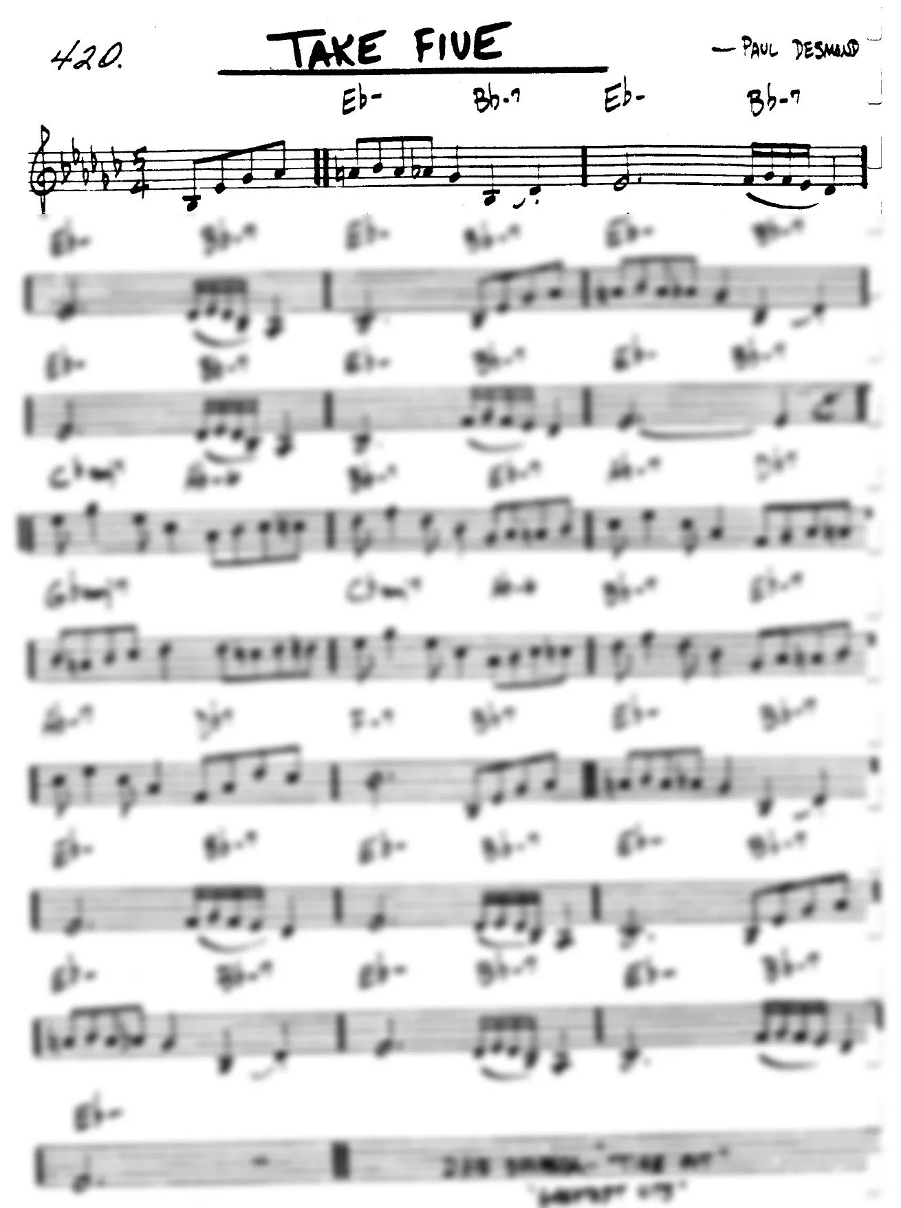 Vista previa de la partitura de Take Five para Lead sheet (clave de Do)