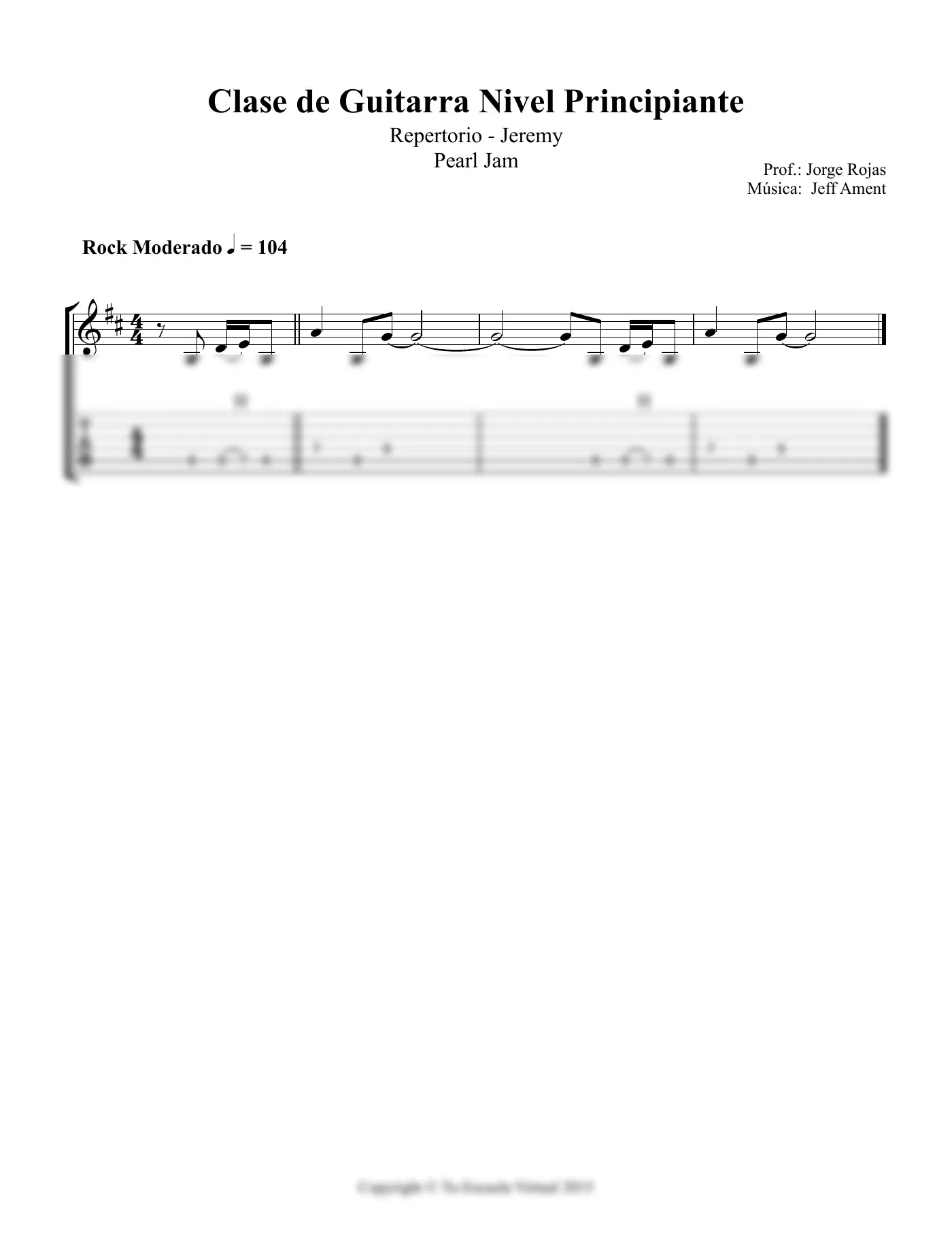 Vista previa de la partitura de Jeremy para Guitarra