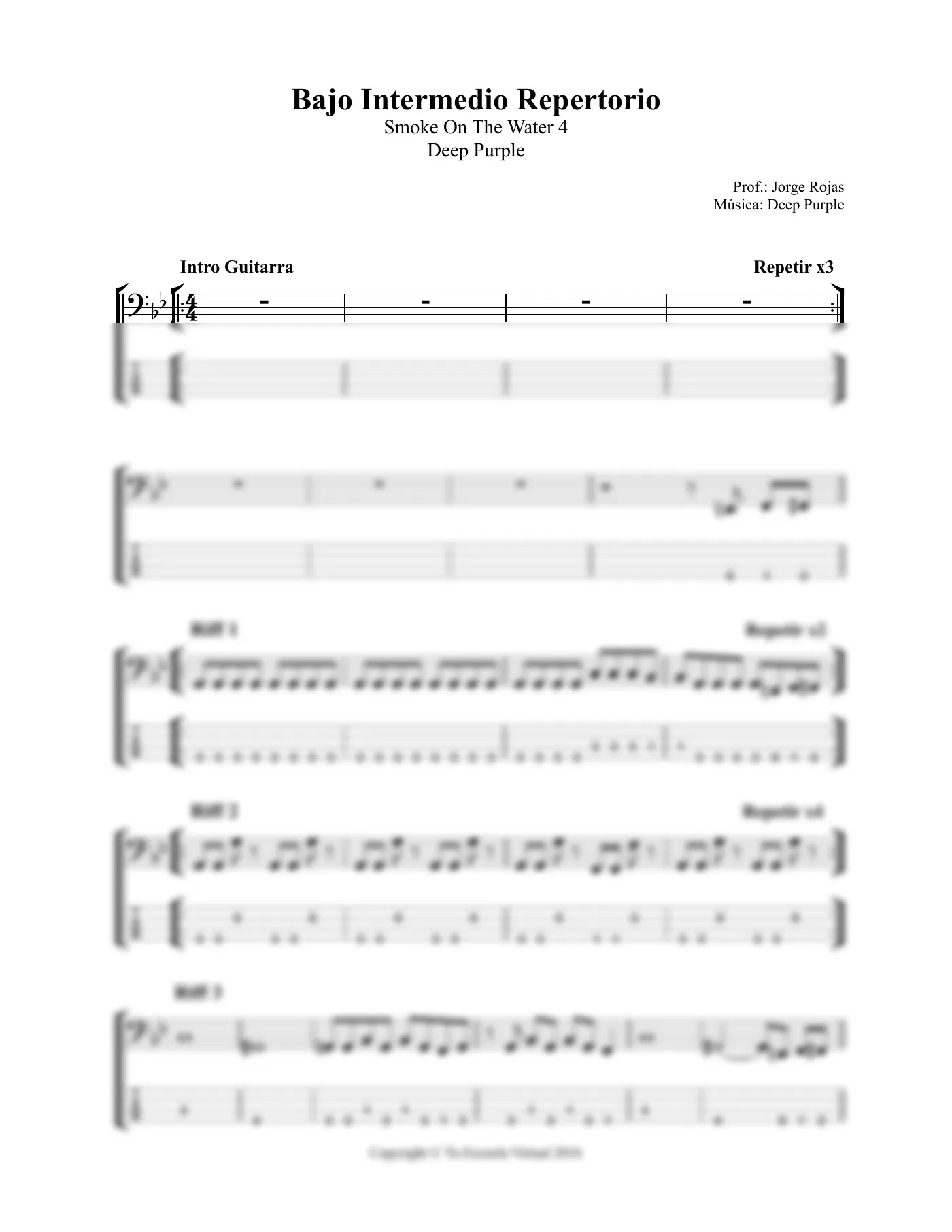 Vista previa de la partitura de Smoke On The Water para Bajo