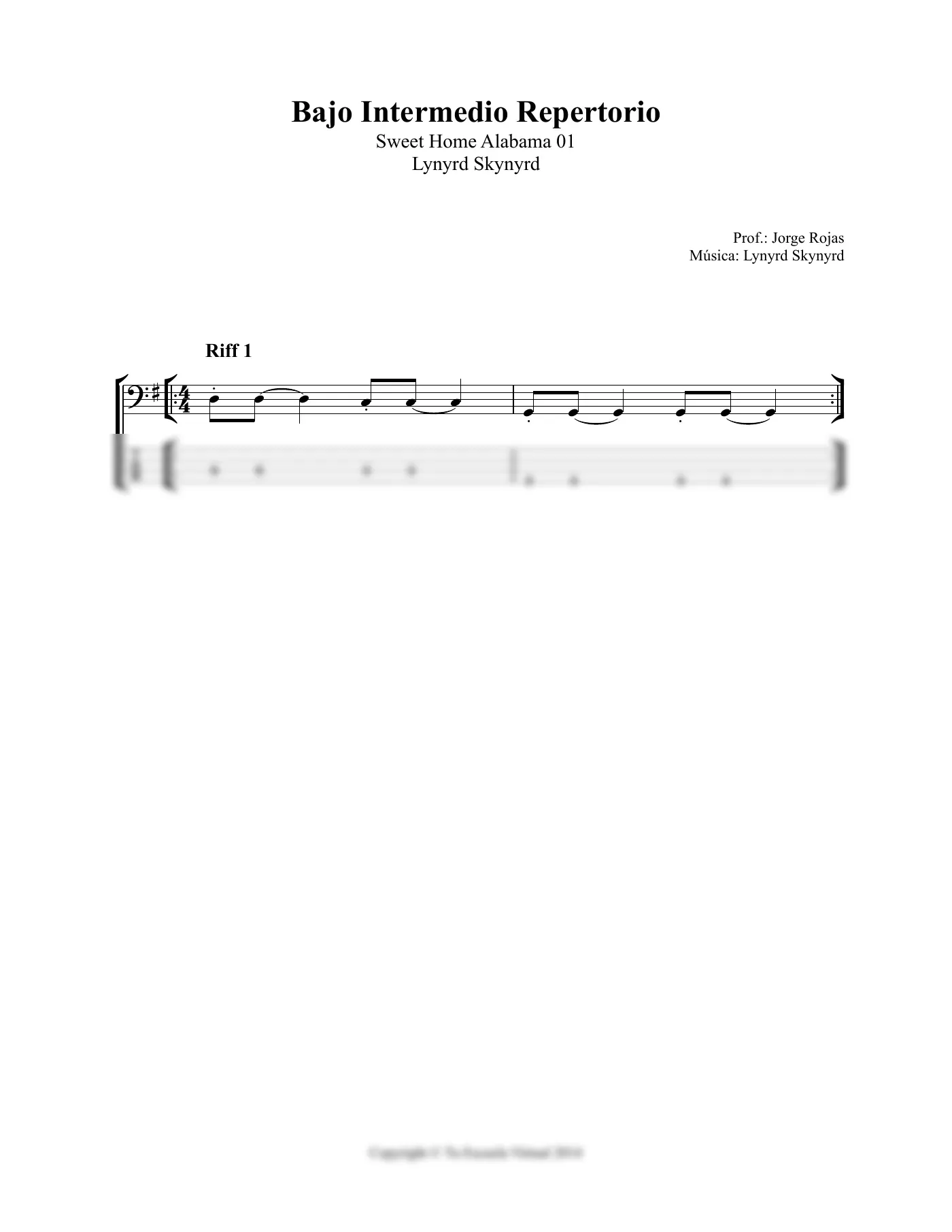 Vista previa de la partitura de Sweet Home Alabama para Bajo