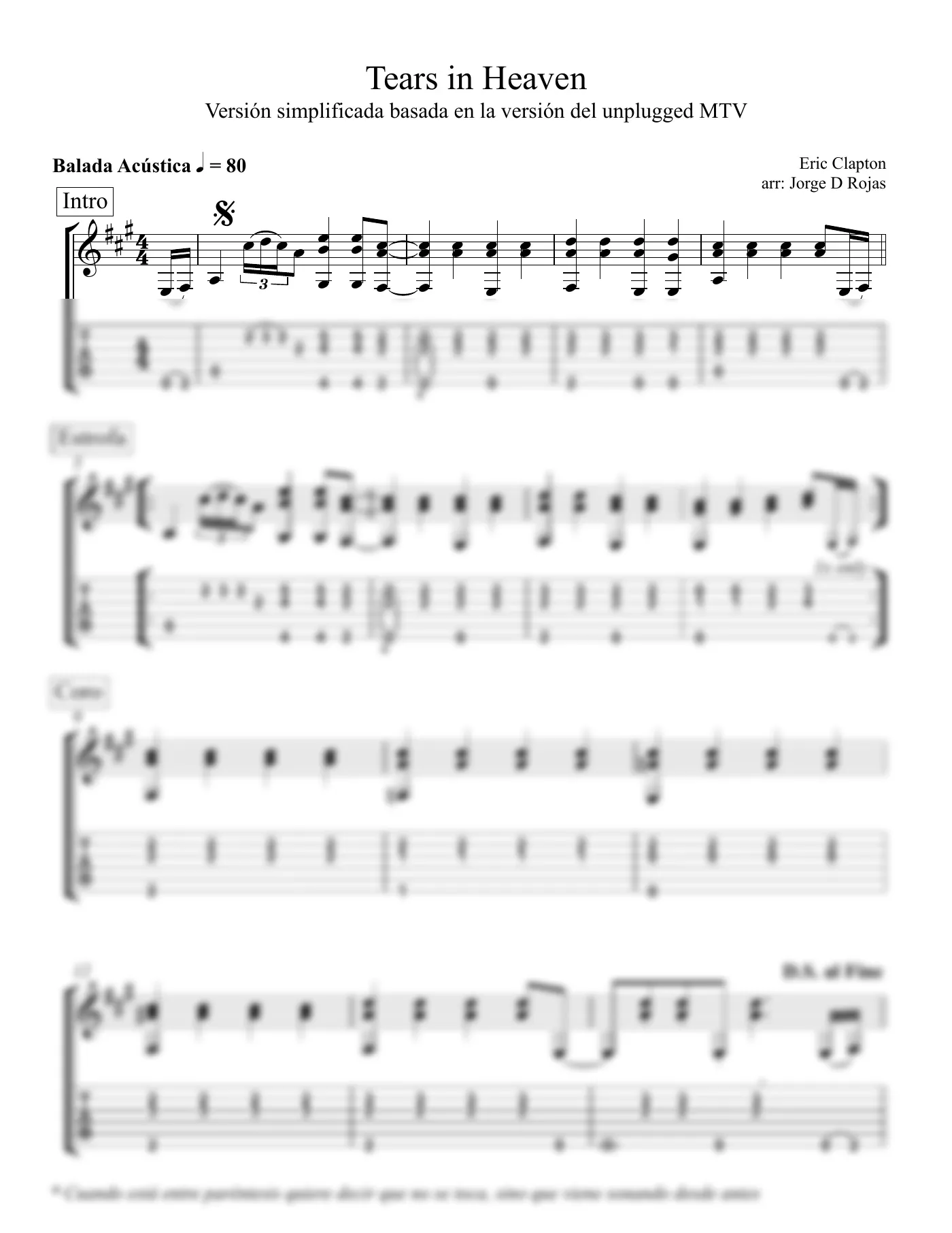 Vista previa de la partitura de Tears In Heaven para Guitarra