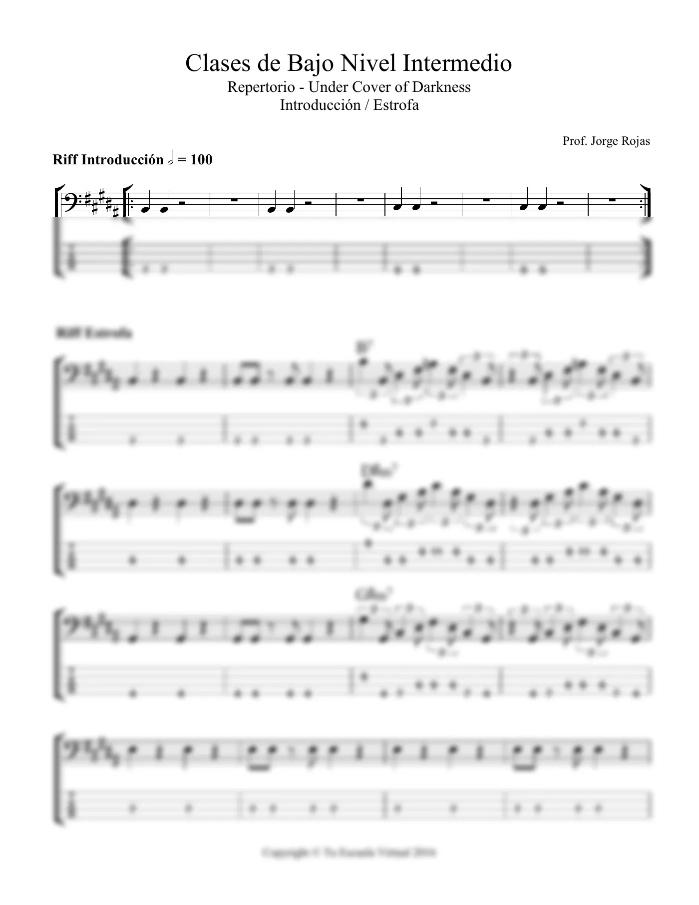 Vista previa de la partitura de Under Cover of the Night para Bajo