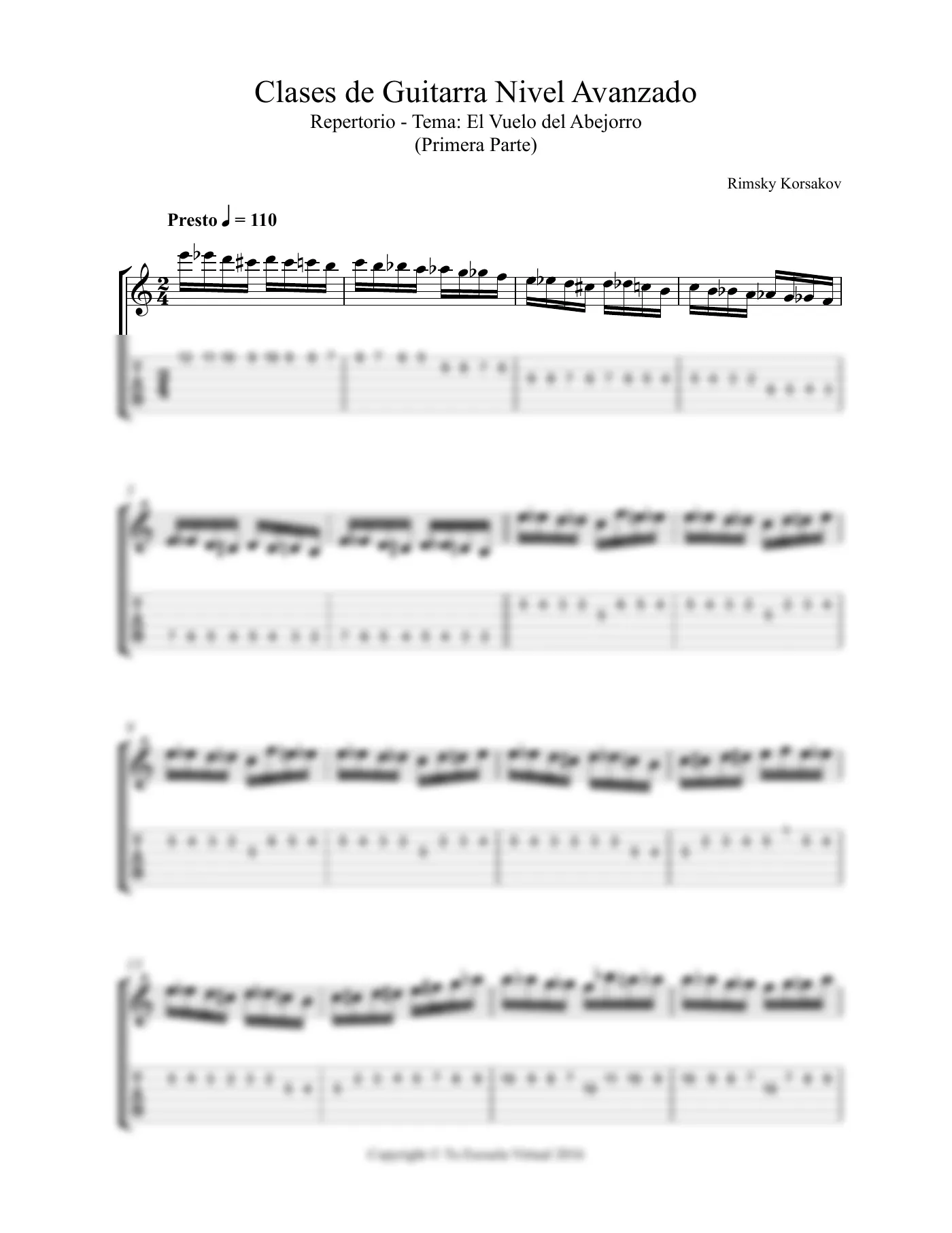 Vista previa de la partitura de Vuelo del Abejorro para Guitarra