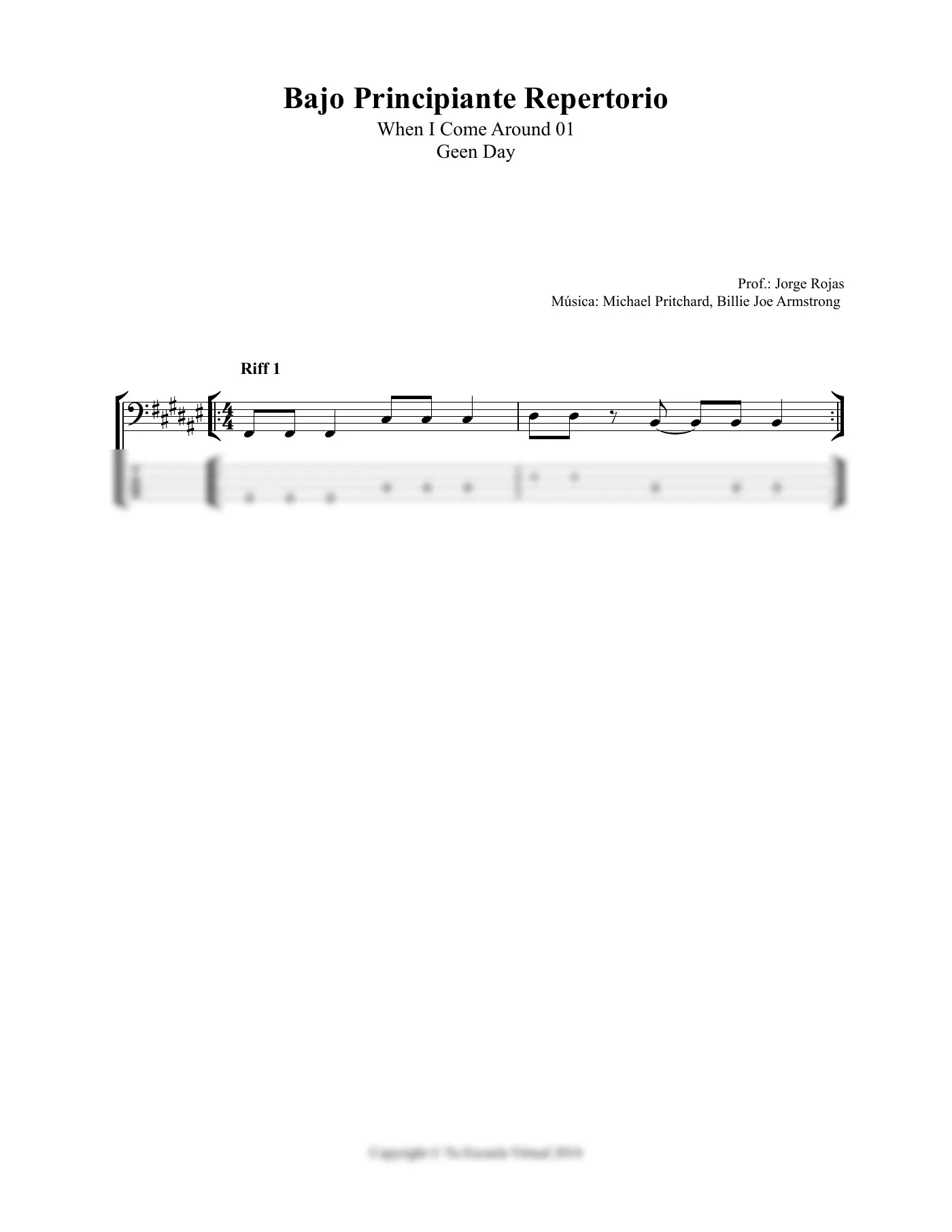 Vista previa de la partitura de When I Come Around para Bajo