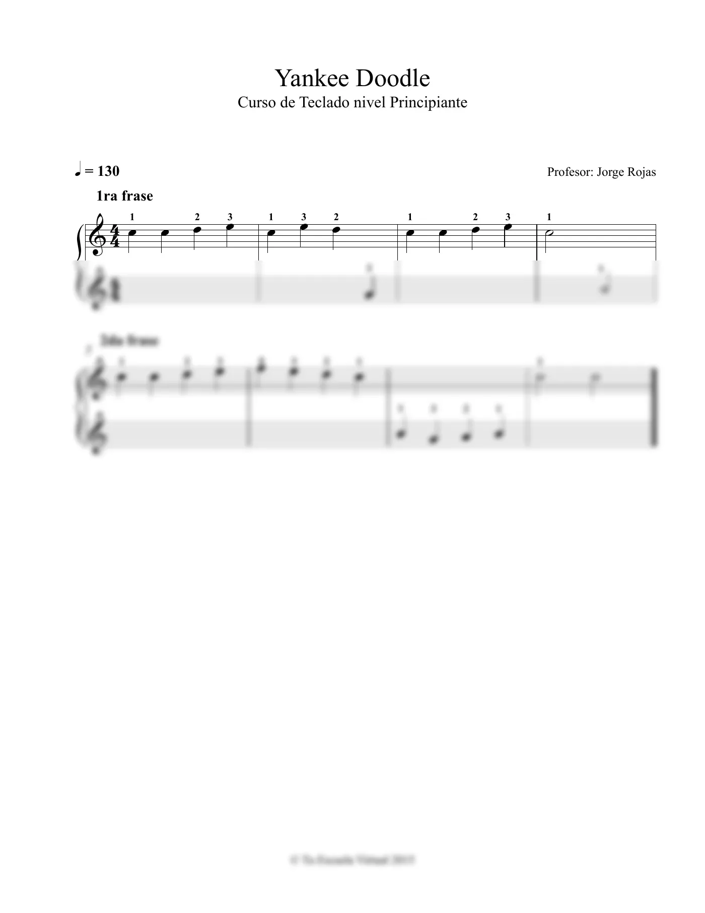 Vista previa de la partitura de Yankee Doodle para Teclado