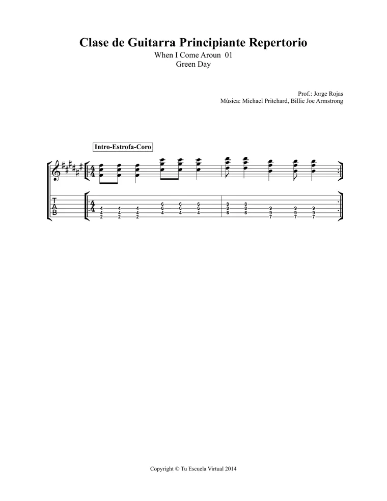 Partitura y tablatura de When I Come Around