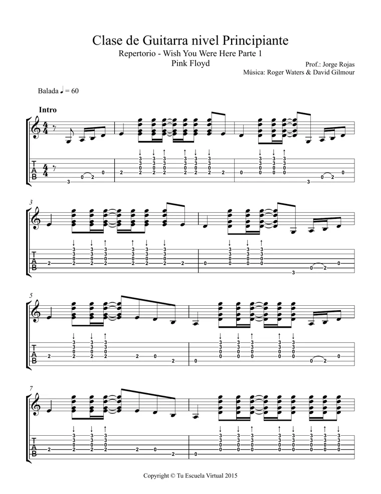 Partitura y tablatura de Wish You Were Here