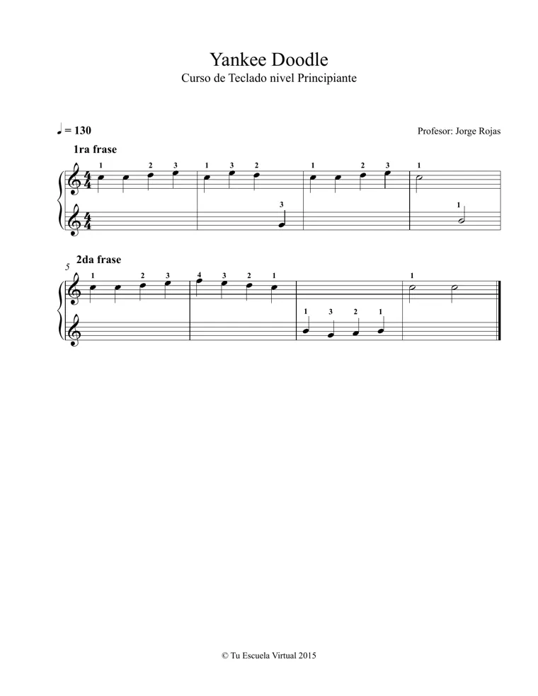 Partitura y tablatura de Yankee Doodle